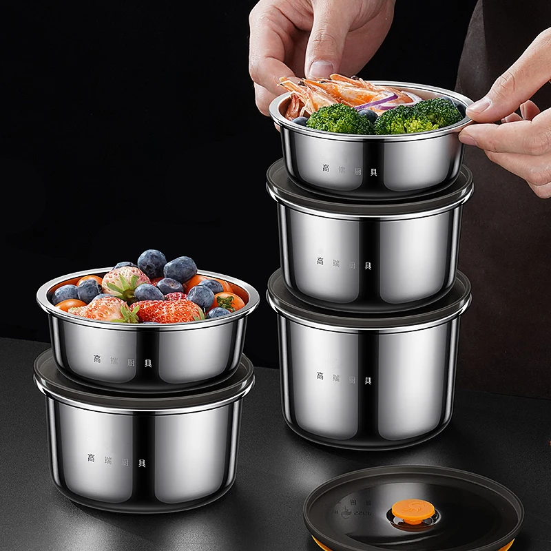 Luxury 316 Stainless Steel Round Crisper Air Exhaust Fresh Keeping LFGB Certificate 99.9% Anti-bacterial Fridge Storage Food Box
