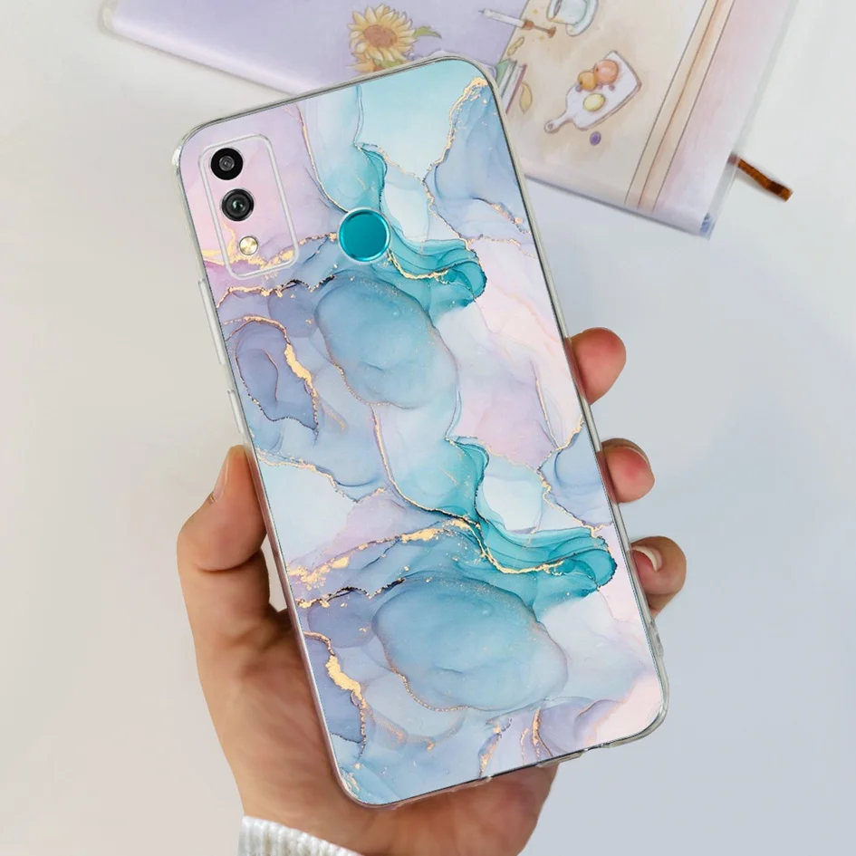 Floral Marble Transparent Silicone Soft Back Cover for Phone - Honor 9X Lite