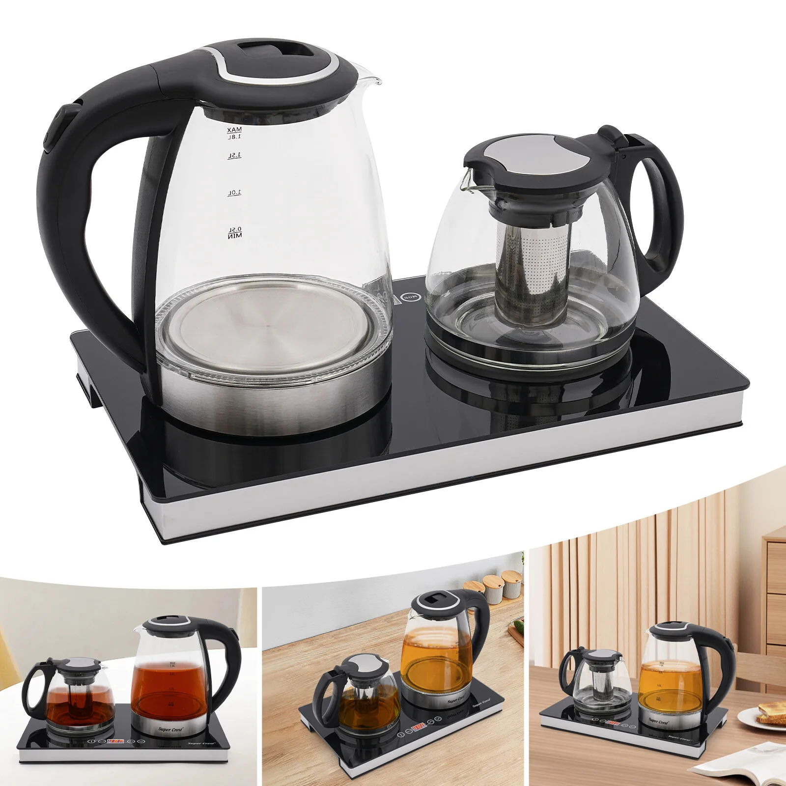 Electric kettle, Double-burner electric kettle Safety Guard V-shaped Spout LCD Display for hotels, apartments, and home use