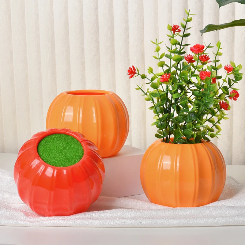 Simulation Pumpkin Vase Plastic Flower Arrangement Vase Sundries Organizer Living Room Tabletop Ornaments Home Garden Decoration 2