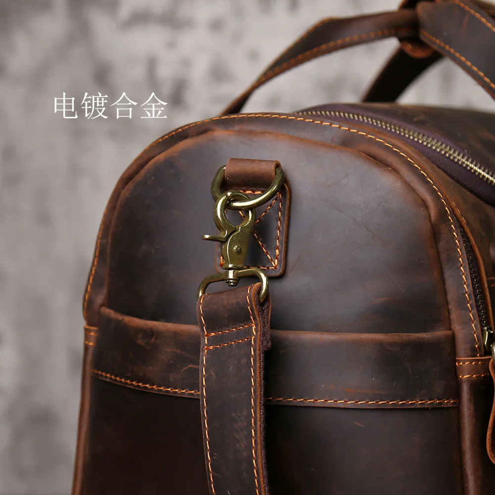 NZPJ Retro Men's Genuine Leather Travel Bag Crazy Horse Leather Large Capacity  Crossbody  Top-Grain Leather Handbag