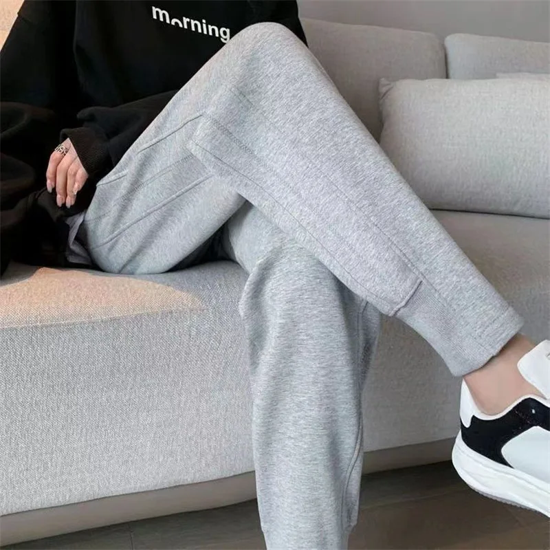 

Autumn Winter 2022 Women Black Gray Sports Jogger Plush Sweatpants Casual High Waist Slim Female Trousers All Match Haren Pants