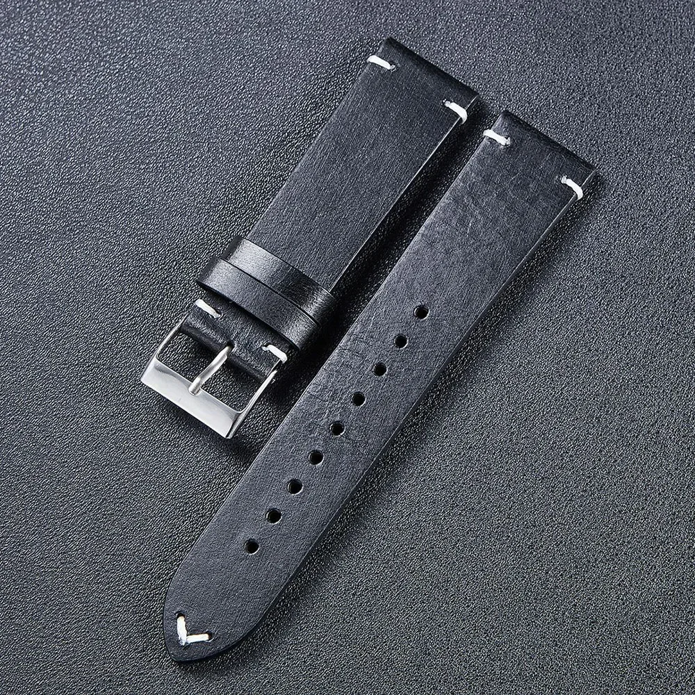 Premium Retro Oil Wax Leather Sport Watch Strap - Waterproof Quick Release Calfskin Wristband