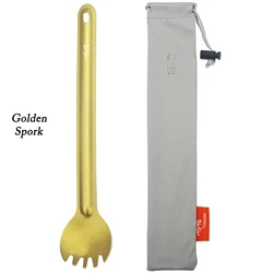 TiTo Titanium Ultralight Long Handle Camping Spork (Brightgoldenspork)