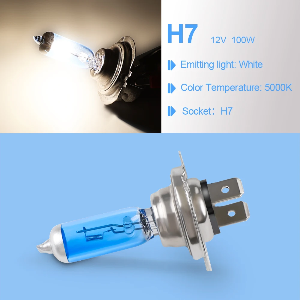 2PCS H7 12V 100W 6000K Xenon H7 Super White Halogen Car Light Source Bulbs Headlights Auto Lamp Parking Cars