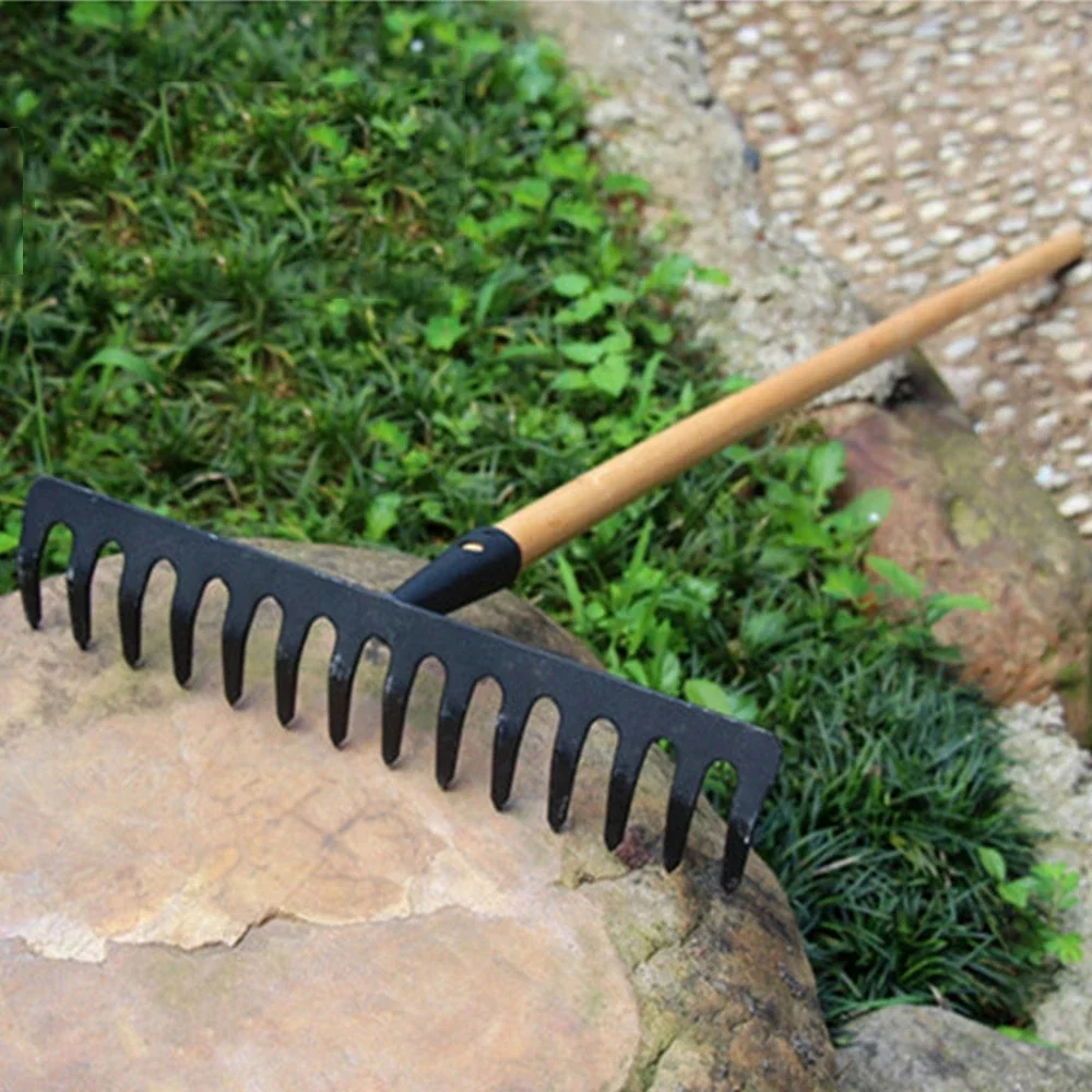 Farming Rake Stainless Steel 14-Tooth Hay Deciduous Pine Soil Garden Gardening Tools Agricultural Farm Tools farming rake