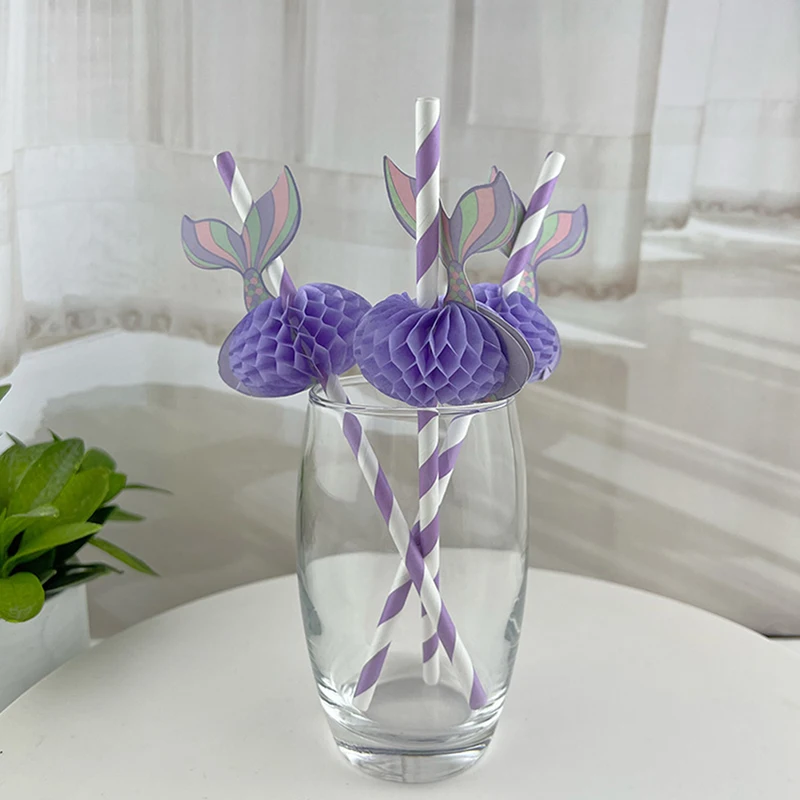 10Pcs Mermaid Tail Honeycomb Straw Under the Sea Girl Purple Drink Juice Cocktail Wedding Birthday Party Decor
