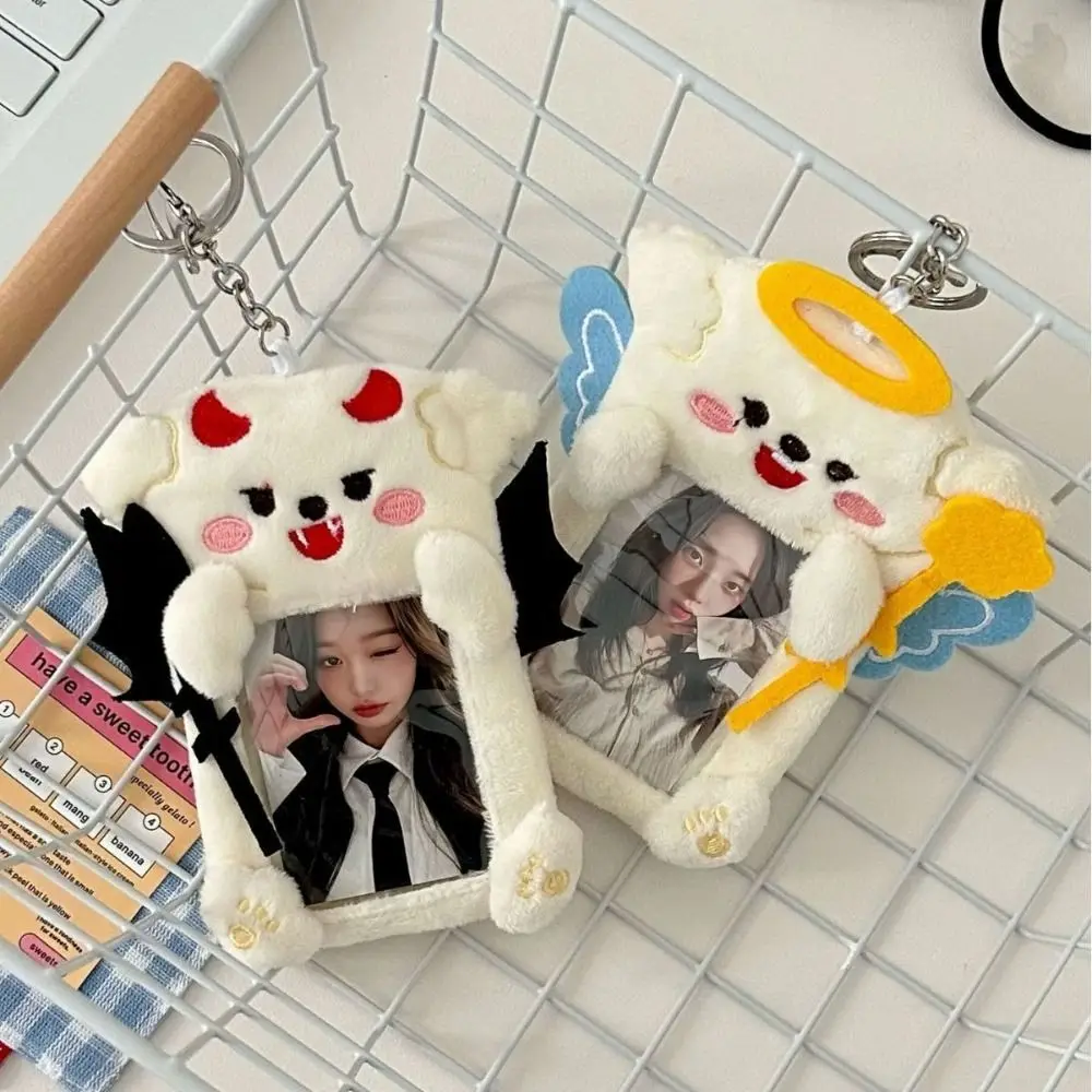 

Plush Photocard Holder Multi-function With Keychain Angel/Demon Photo Display Case Visual Pendant Card Sleeve Gift