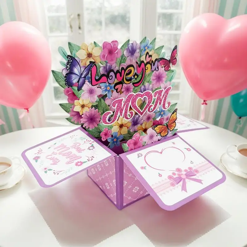 3D Pop Up Flowers Mother's Day Card Birthday Anniversary Wedding Greeting Card Heartwarming Note Tag for Festival Holiday