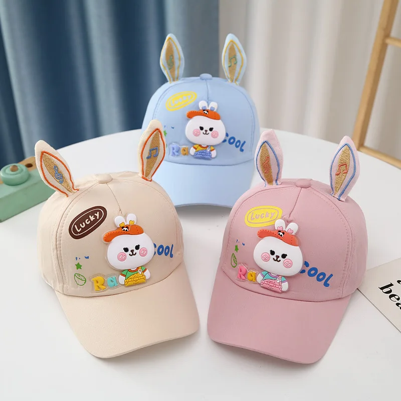 2024 Outdoor Baseball Caps Kids Children's Cartoon Rabbit Hat Girls Sunshade Baseball Cap For Kid Girl Baby Peaked Hat 2-6 Years