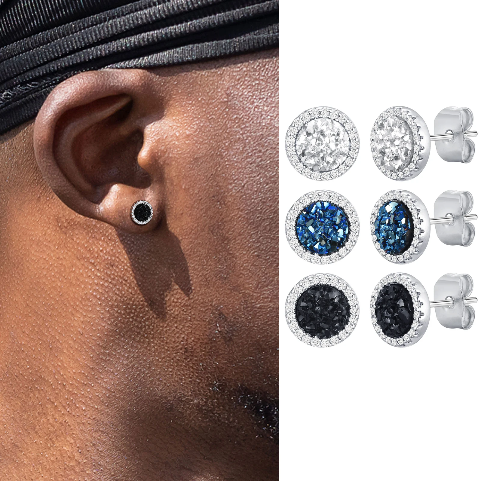 Shattered Zirkon-Ohrstecker für Männer und Jungen, runde kleine runde Anti-Allergie-Ohrringe, minimalistische Schmuckgeschenke