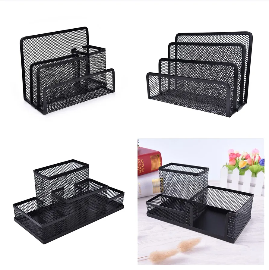 Metal Mesh Desk Organizer Pencil Pen Holder Desktop Letter Sorter Mail File Office School Home Bookend Book |