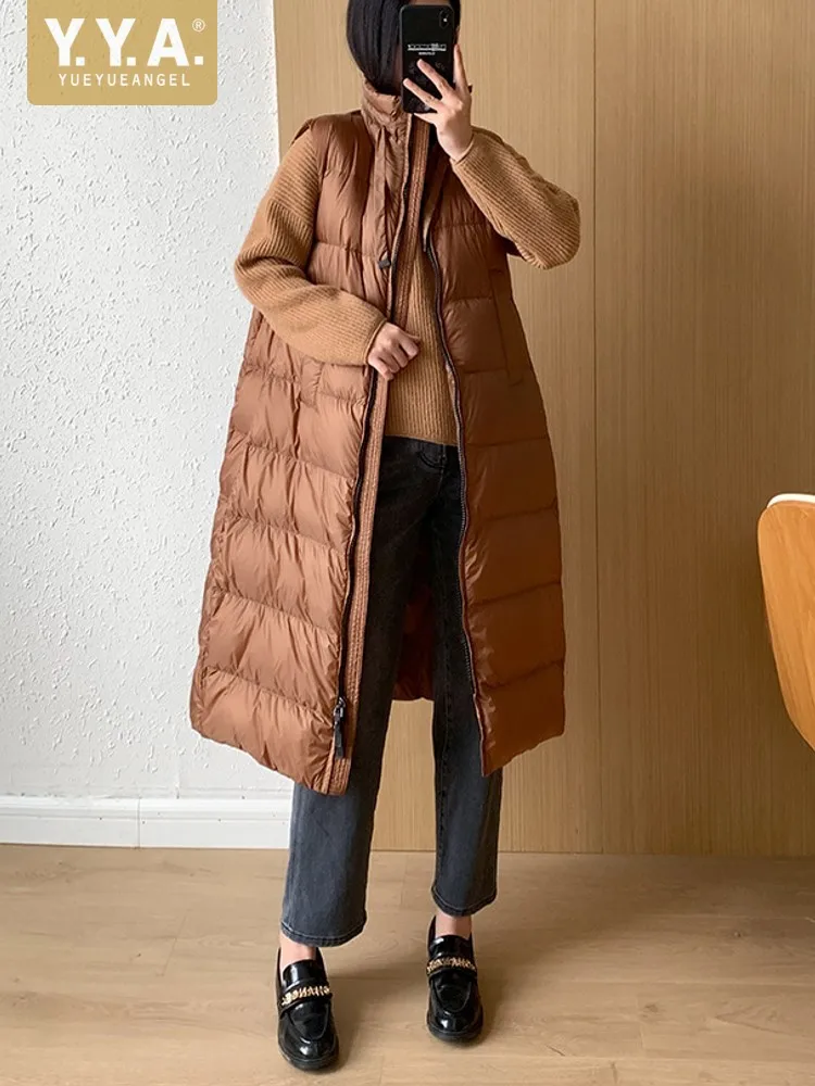 

Women Winter Casual Stand Collar 90% White Duck Down Sleeveless Jacket Long Waistcoat Thick Warm Vest Light Weight Outwear Coat