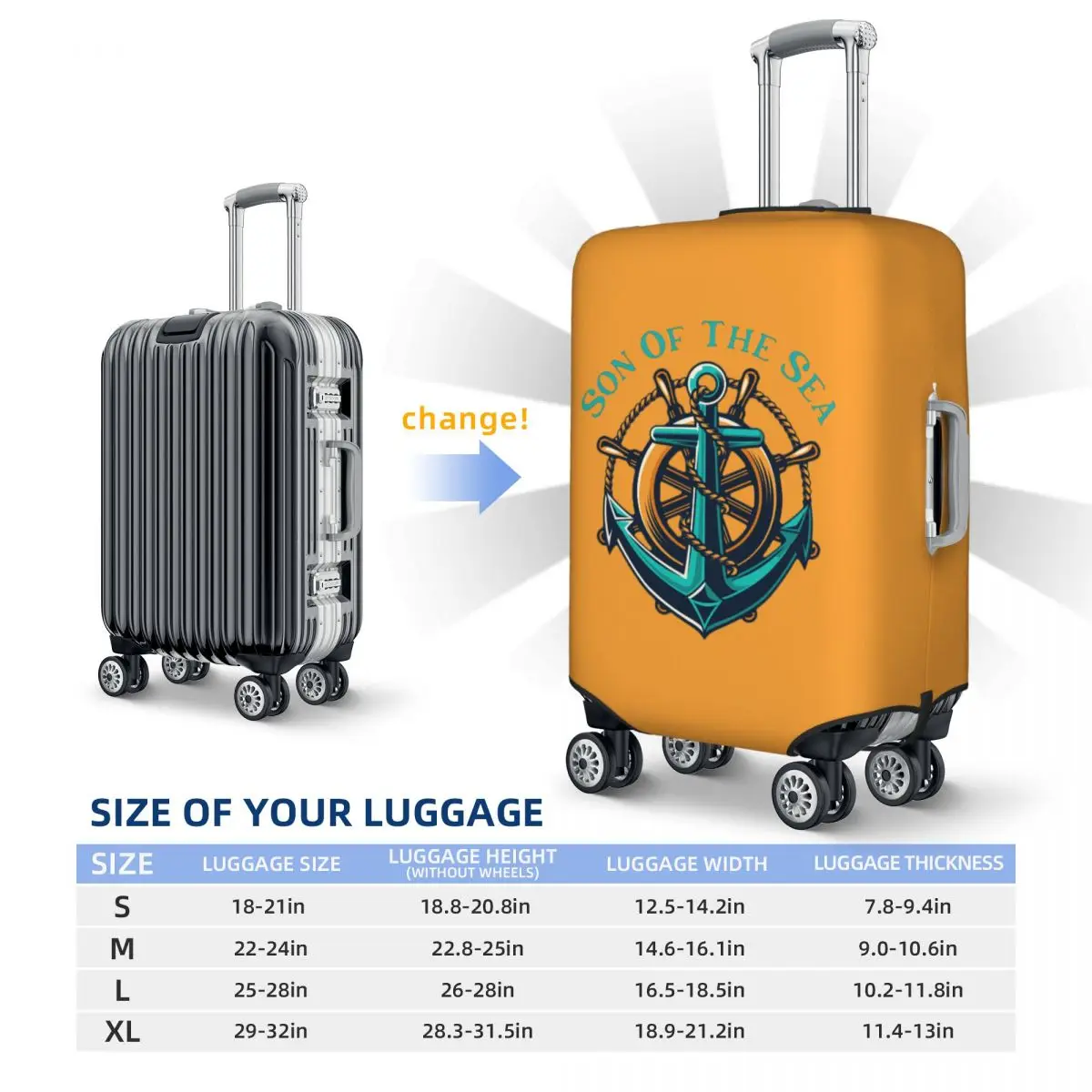 Custom Fashion Son Of The Sea Luggage Cover Protector Elastic Nautical Sailor Anchor Travel Suitcase Covers 6