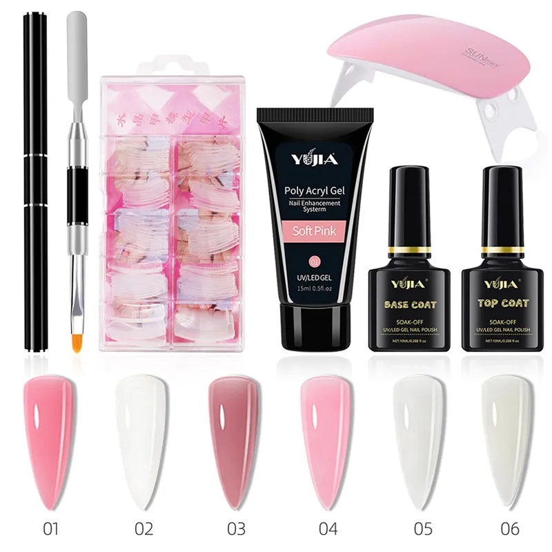 

HEALLOR 8pcs Poly Nail Gel Extension Kit with LED Lamp Nail Gel Polish Set Manicure Set Nail File Paper-free Crystal Nail Model