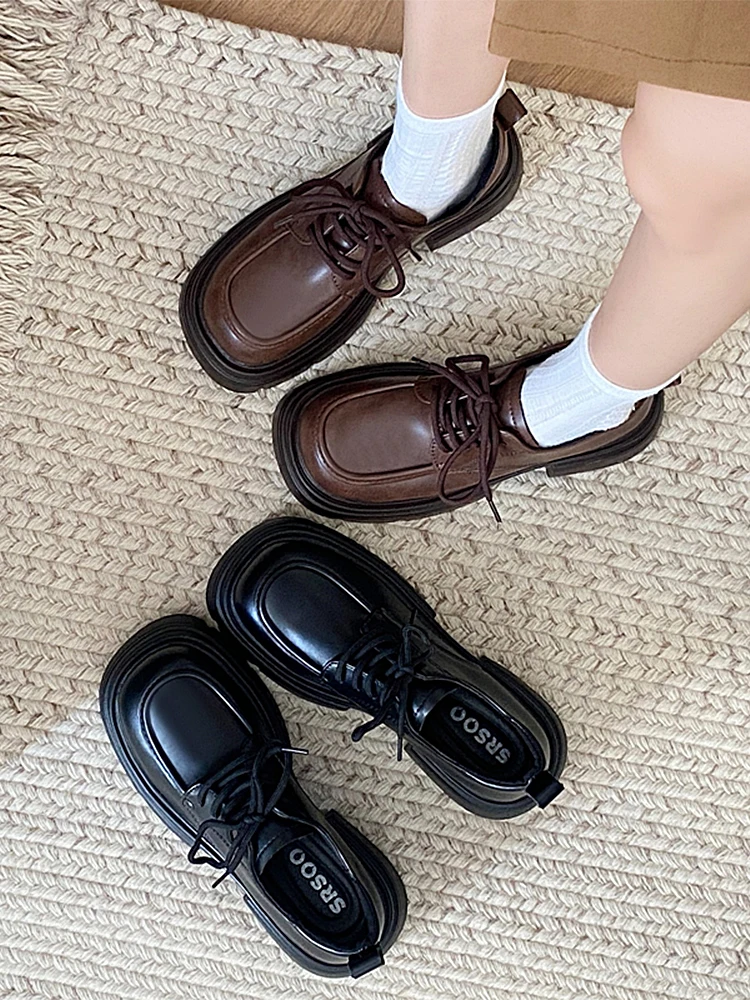 

Универсальные женские туфли, осенние туфли-оксфорды с круглым носком, женская обувь на платформе, осенне-зимние кожаные туфли-лодочки на толстой подошве