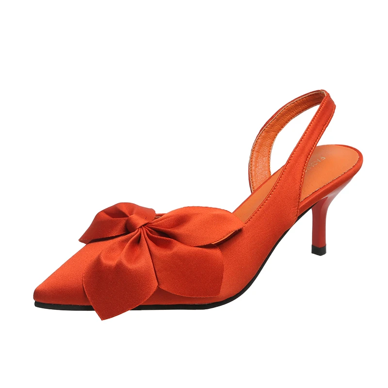 2.5 Women's Pointed Toe Kitten Heels Bow-Knot Slingback Pumps Red