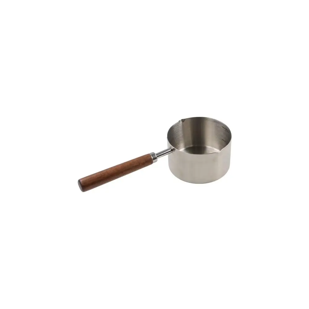 Mini Frying Pan Wooden Handle Milk Pan with Scale 304 Stainless Steel Small Sauce Deepen Spout Oil Pot Butter Melting