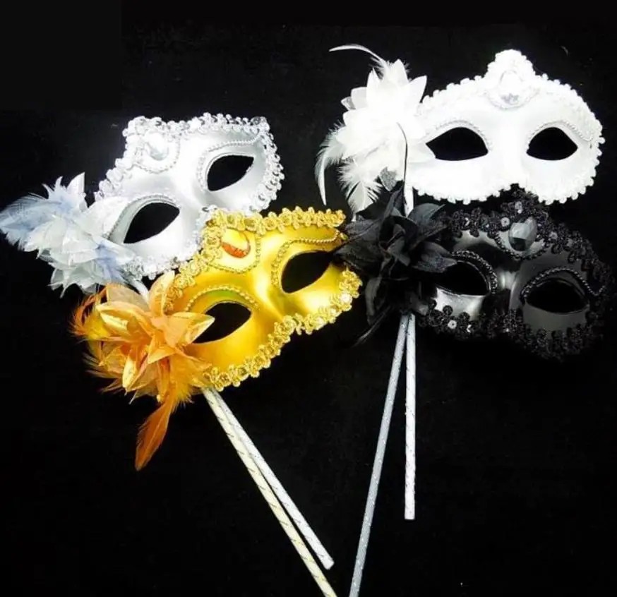 

100cps Venetian MasqueradeDance Ball Mask Wedding Party Fancy Dress Eyemask On Stick Masks Feather Flower Halloween Christmas