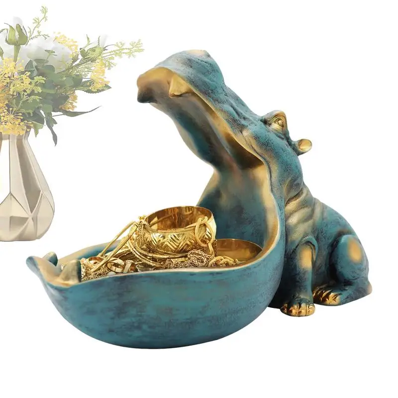 

Cute Hippo Statue Adorable Hippo Figurine Key Box Modern Candy Bowl For Home Decoration Room Luxury Living Interior Accessories