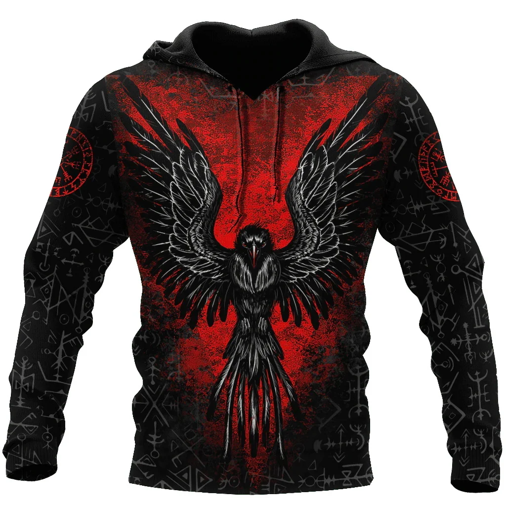 thumbnail image 1 of Sudadera con capucha de gran tamaño con estampado 3D de esqueleto cruzado y tatuaje rojo terrorífico para hombre, chándales casuales, ropa de animal de cuervo y lobo malo, 1 of 4