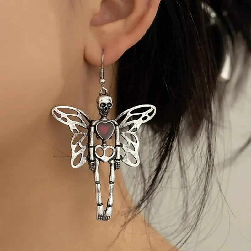 Orecchini Pendenti A Teschio In Argento Sterling 925 – Scheletro Danzante Per Halloween – Gioielli Ipoallergenici
