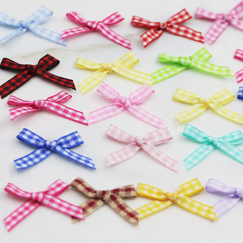 (100 Pcs/pack) 3.5cm Checkered Bow Colorful Mini Ribbon Christmas Bow Wedding Candy Box Packaging Festival Party Decoration
