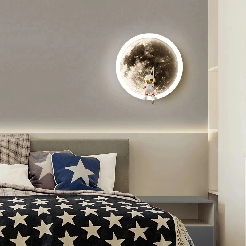 

Cartoon Spaceman Astronaut Moon Round Led Wall Lamp Kids Bedroom Sleeping Night Lights Corridor Hallway Home Decoration Sconce