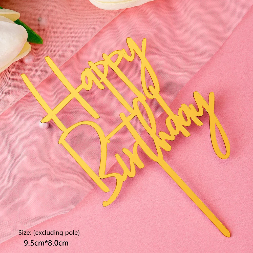 Cake Topper 10pcs Happy Birthday Cake Topper Acrylic Gold Mirror Cupcake Topper for Kids Birthday Party Cake Dessert Decorations Baby Shower