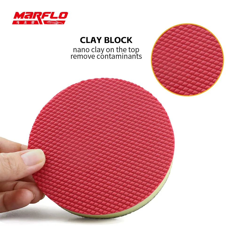 Marflo King Grade Magic Clay Bar Pad Car Wash Sponge Brushes Car Cleaning Pad Paint Polish Auto Care Detailing 6 5 4 3 Inch car cleaning clay bar