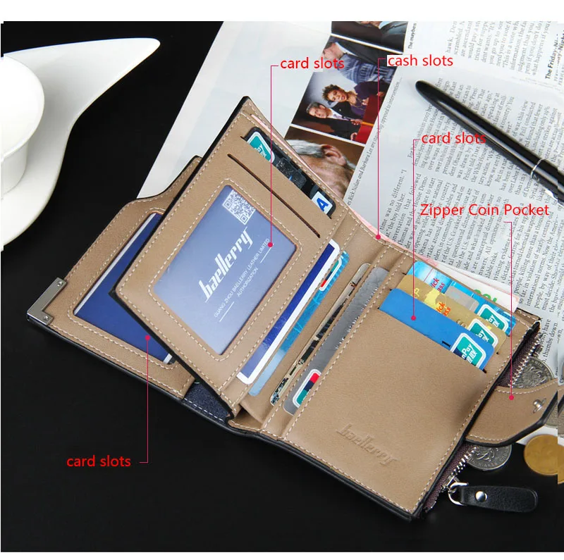 Baellerry Kurze Luxus Männer Brieftaschen Zipper Münzfach Karte Halter Männlichen Brieftasche Kupplung Foto Halter Marke Mann Geldbörsen Brieftasche – Detail 10