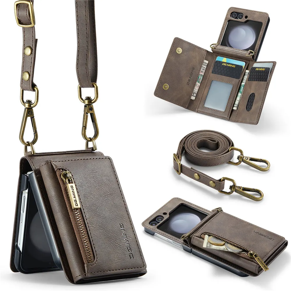 Vintage Lanyard Leather Wallet Case with Credit Card Slots