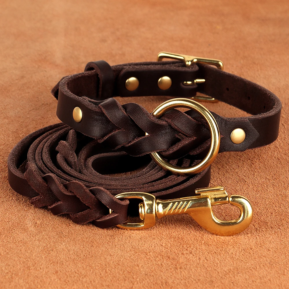 Luxury Custom Tag Pet Accessories Durable Genuine Leather Dog Collar And Leash  Set Puppy Leash - AliExpress