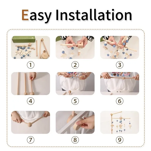 1Set Baby Crib Mobile Rattle Toys With Music Box Wooden Bed Bell Bracket Educational Toy Nordic Hanging Decor Accessories Gifts 2