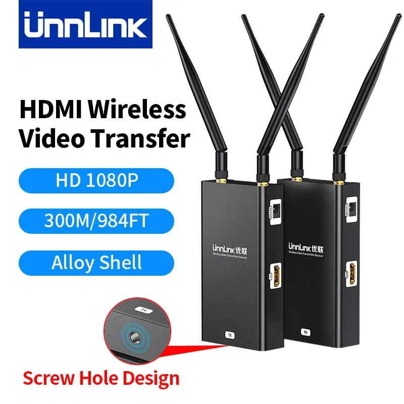 Unnlink 300M/984ft wireless HDMI transmitter and receiver 1080P 5G HDMI extender kit for streaming from DSLR camera laptop to TV