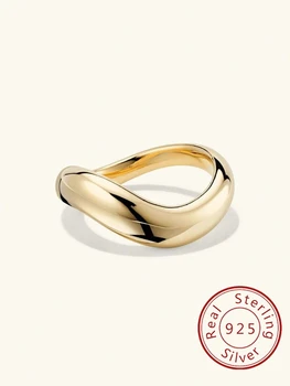 Anello minimalista in argento sterling 925 con onda semplice e liscia per le donne, festa di fidanzamento, anniversario, regali di alta qualità