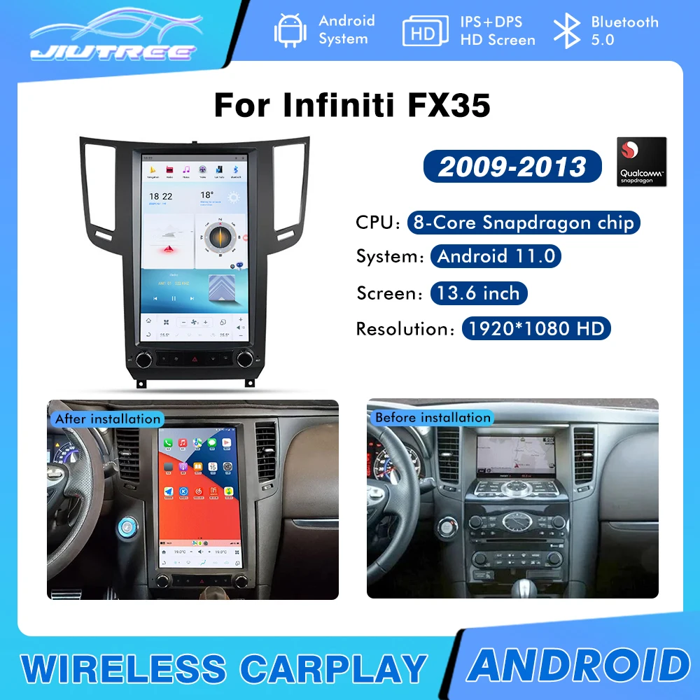 

Android 11 Car Radio For Infiniti FX35 QX70 2009-2013 Tesla Style Vertical 2 din DVD multimedia GPS Navigation Player Carplay