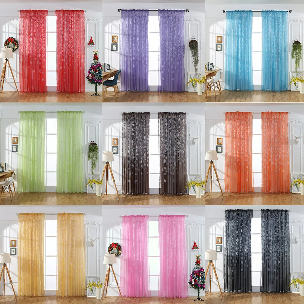High quality Voile Curtain Washable Christmas Snowflake Curtain Tulle Window Voile Drape Valance
