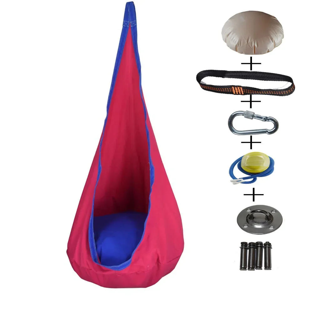 Kids Swing Seat 100% Cotton Hammock Chair Children's Outdoor Patio Swing Inflatable Hanging Chair Kids Garden Hanging Chair
