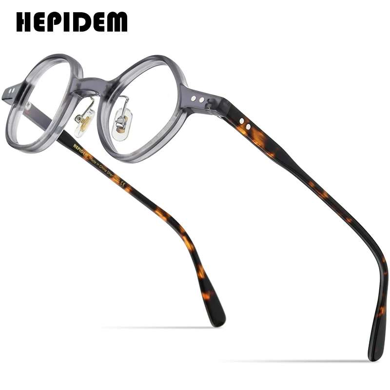 

HEPIDEM Acetate Glasses Frame Men 2021 Retro Vintage Left Square Right Round Eyeglasses Myopia Optical Spectacles Eyewear 9207