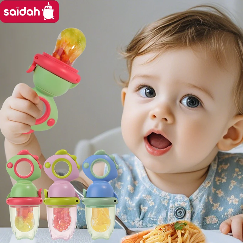 Rotating Push-type Food Grade Silicone Fruit and Vegetable Feeder For Infants Dinosaur Shape Toddlers Supplementary Food