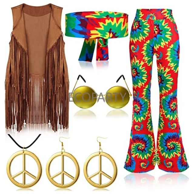 2023 New Summer Hippie Costume Set da donna per Carnival anni '70 accessori  per abbigliamento Set da sei pezzi nappa gilet + pantaloni + fascia per  capelli - AliExpress