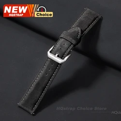 Vintage - Style Leather Watch Strap - Unisex Retro Wristband Replacement - 22mm (Black)