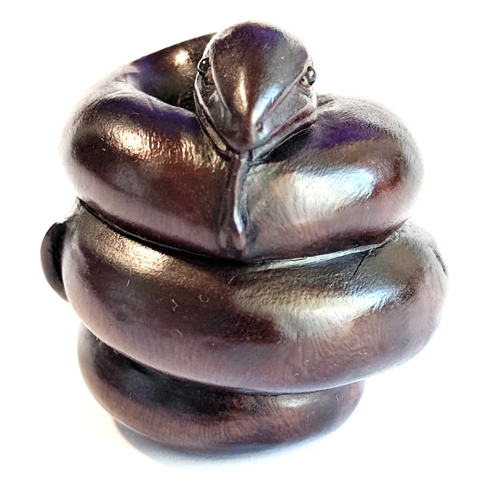 

F046 - 30 Years OLD 2" Collectible Hand Carved Ebony Ironwood Netsuke - Snake