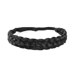 Braided Women's Elastic Hair Headband - Adjustable Synthetic Hair Accessory (Black)