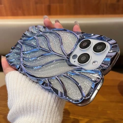 Luxury Electroplated Leaf Design Glitter Clear Phone Case - 16 (Blue)