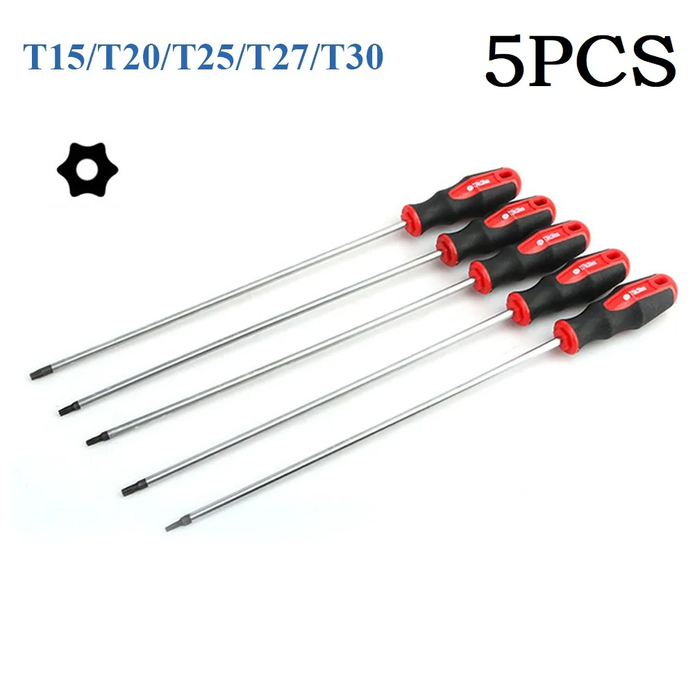 5pcs T15/T20/T25/T27/T30 Screw Driver Torx 400mm Extra Long Torx Screwdriver Magnetic Screw Drive Home Repair Tools