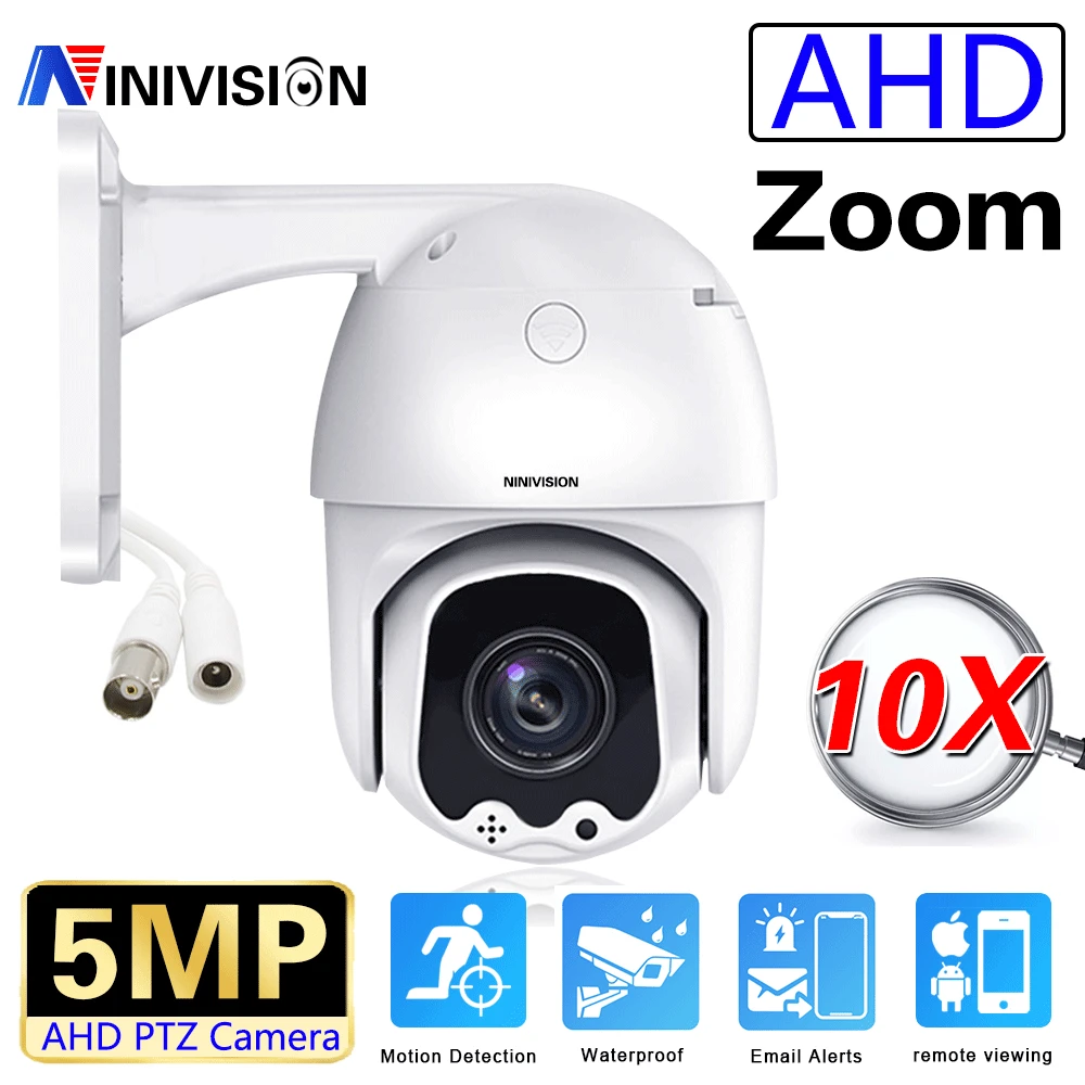 Wired CCTV 10X PTZ Zoom Analog Camera 5MP Outdoor Night Vision Video