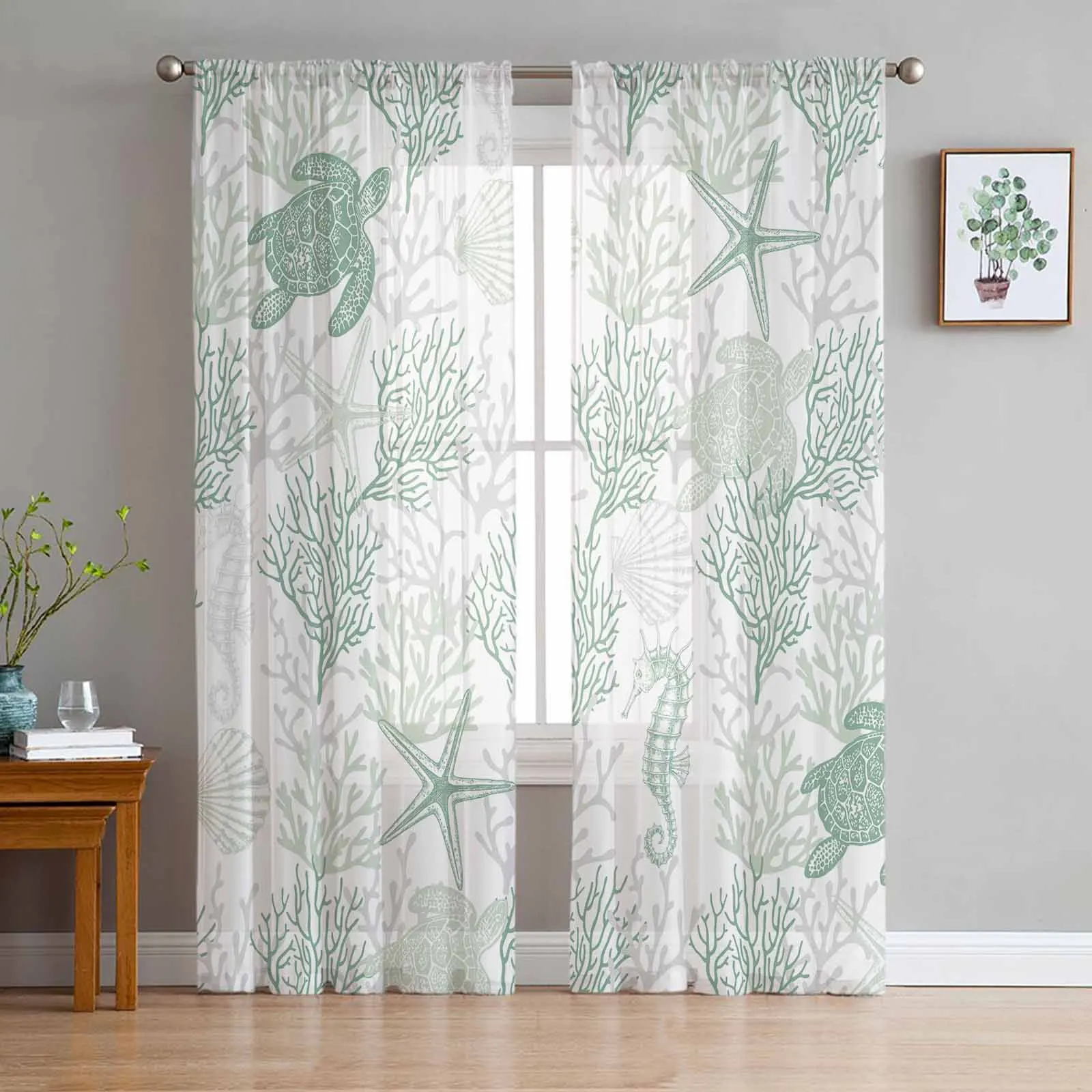 

Marine Coral In Summer Curtain For Living Room Bedroom Kitchen Window Tulle Curtains Home Essentials