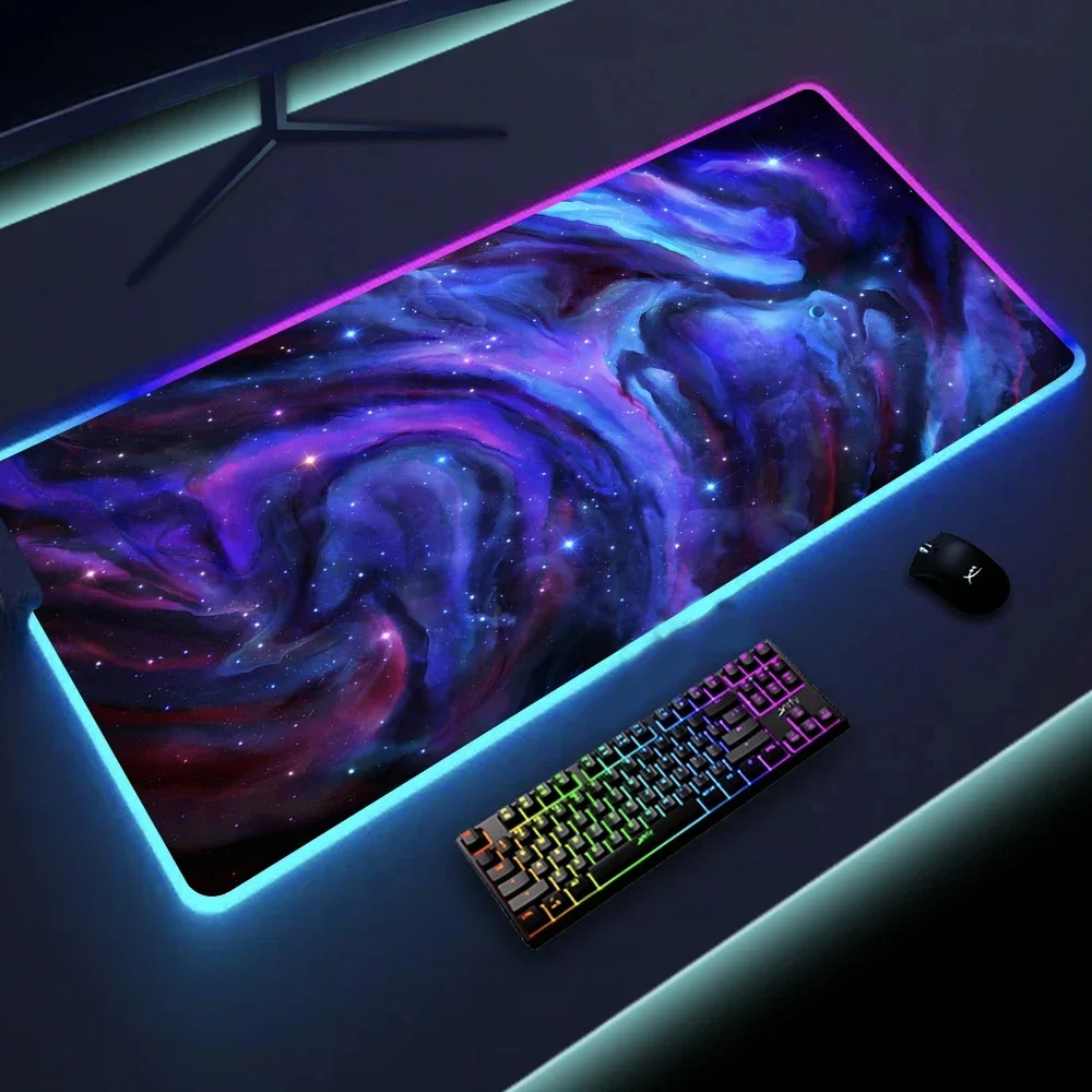 

Purple Nebula Large RGB Mouse Pad For PC Gamer Non-Slip Rubber Gaming LED Mousepad Galaxy Space Table Carpet Desk Mat Backlit XL